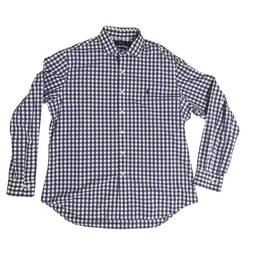 Polo Ralph Lauren Button Down Long Sleeve Shirt XL Purple Gingham Checkered - Picture 1 of 10